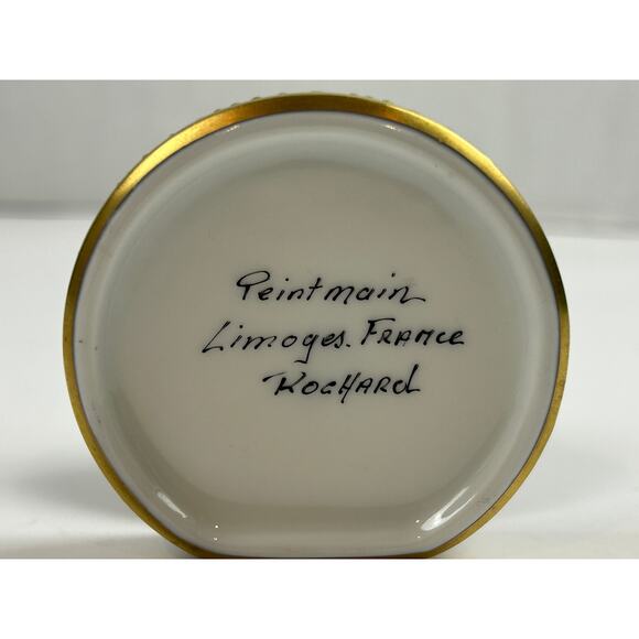 Rochard Limoges France Round Trinket Box Hand Painted Floral Cobalt Gold - Picture 7 of 10